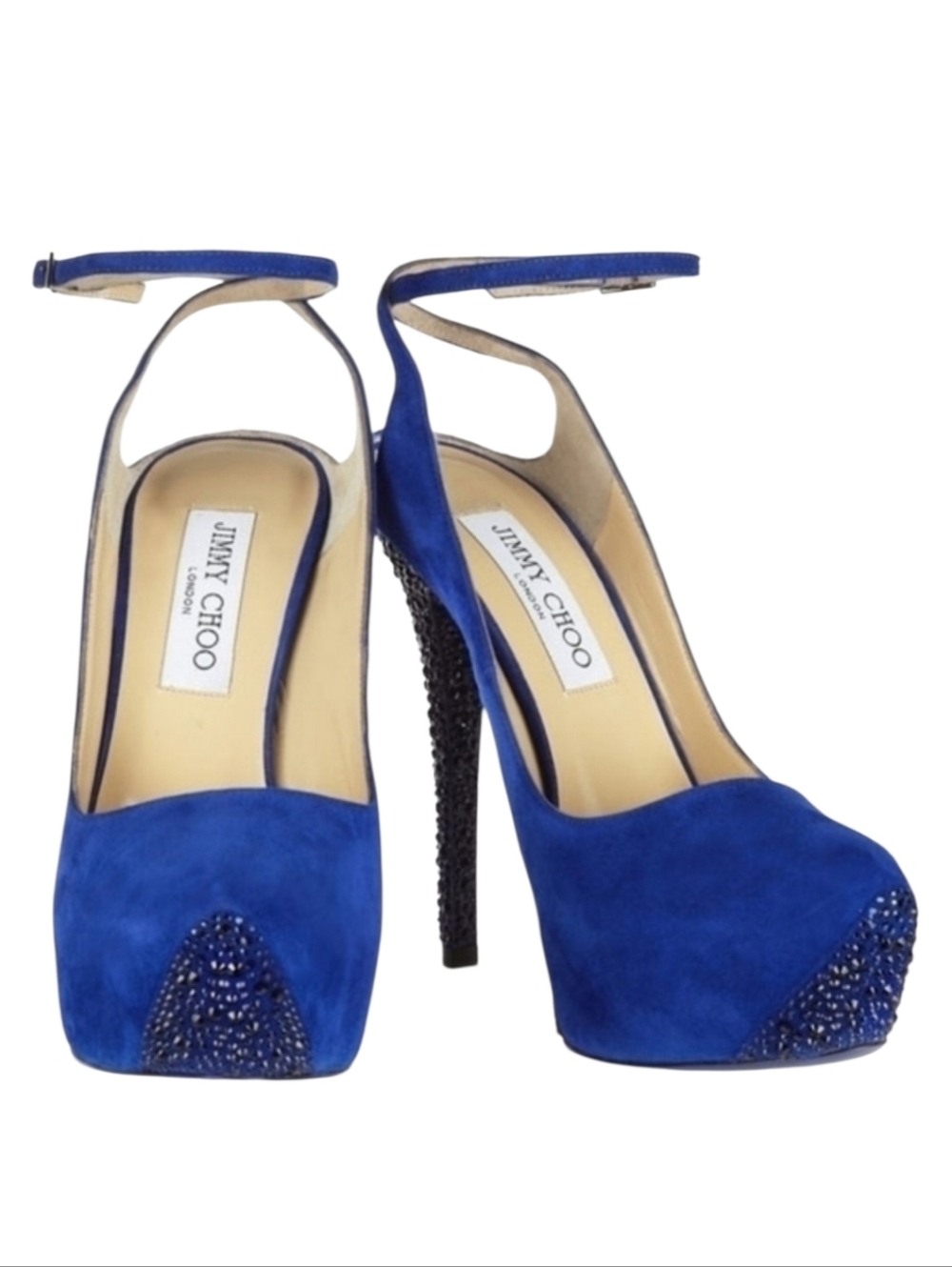 JIMMY CHOO TAME COBALT BLUE PLATFORM HEELS 37.5